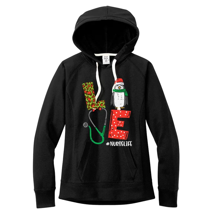 Festive Penguin Nurses Spreading Love this Christmas Women's Fleece Hoodie