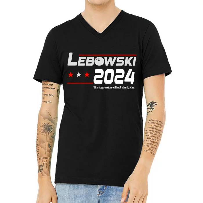 Funny Political Name Lebowski Political Election Vote 2024 V-Neck T-Shirt