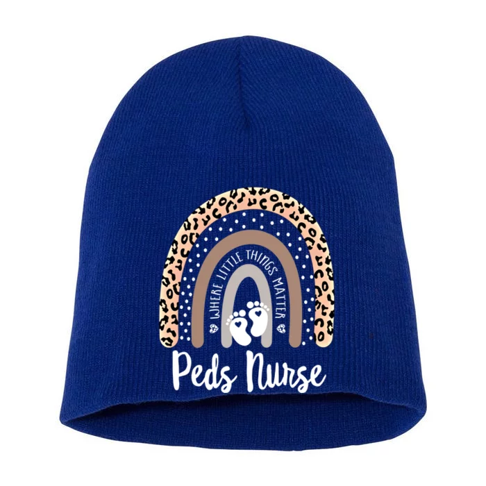 Funny Peds Nurse Leopard Boho Rainbow Cool Pediatric Nurse Funny Gift Short Acrylic Beanie