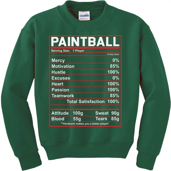 Funny Paintball Nutrition Facts Kids Sweatshirt