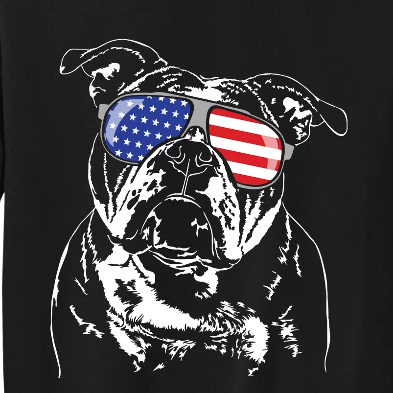 Funny Proud Old English Bulldog American Flag Sunglasses Tall Sweatshirt