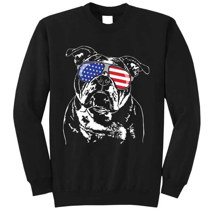 Funny Proud Old English Bulldog American Flag Sunglasses Tall Sweatshirt