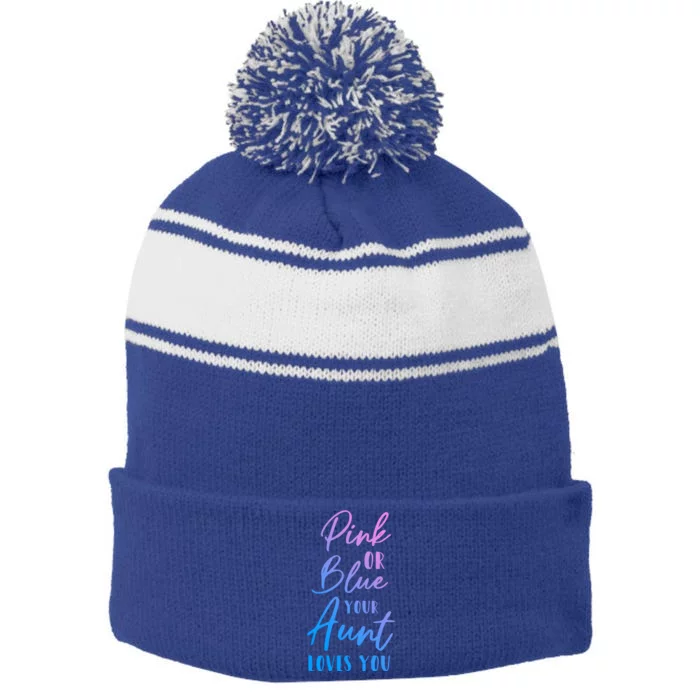 Funny Pink Or Blue Aunt Loves You Nephew Niece Gender Reveal Gift Stripe Pom Pom Beanie