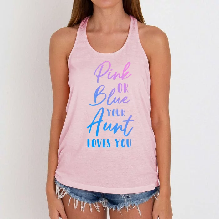 Funny Pink Or Blue Aunt Loves You Nephew Niece Gender Reveal Gift Women's Knotted Racerback Tank