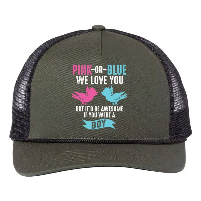 Funny Pink Or Blue We Love You Cute Gender Reveal Gift Retro Rope Trucker Hat Cap