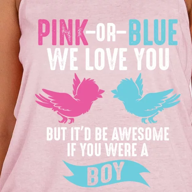 Funny Pink Or Blue We Love You Cute Gender Reveal Gift Women's Knotted Racerback Tank