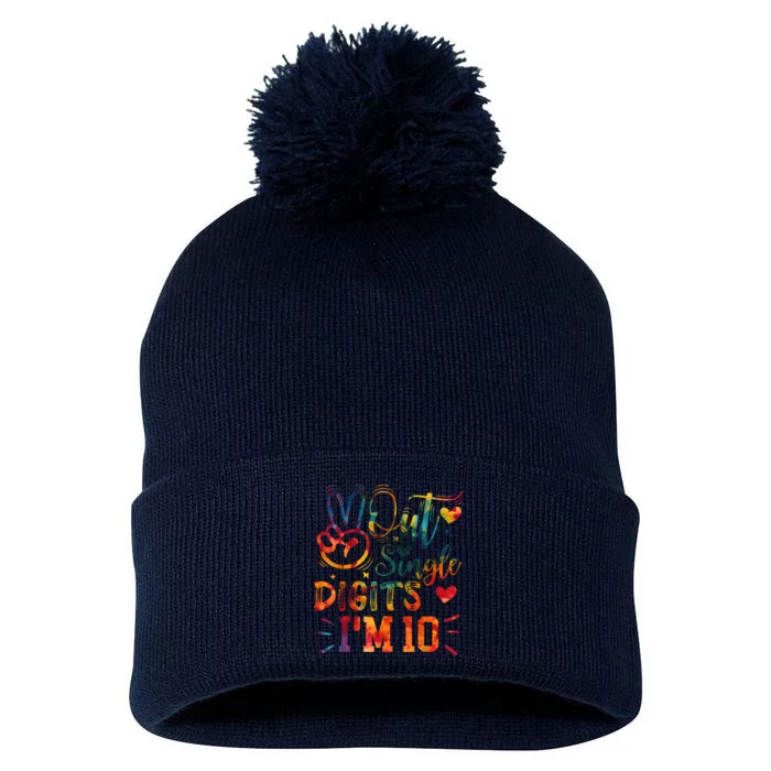 Funny Peace Out Single Digits IM 10 Year Old 10th Birthday Pom Pom 12in Knit Beanie