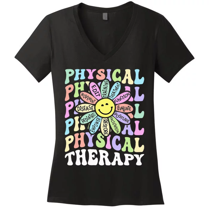 Flower PT Outfit Pediatric Physical Therapy Therapist Women's V-Neck T-Shirt