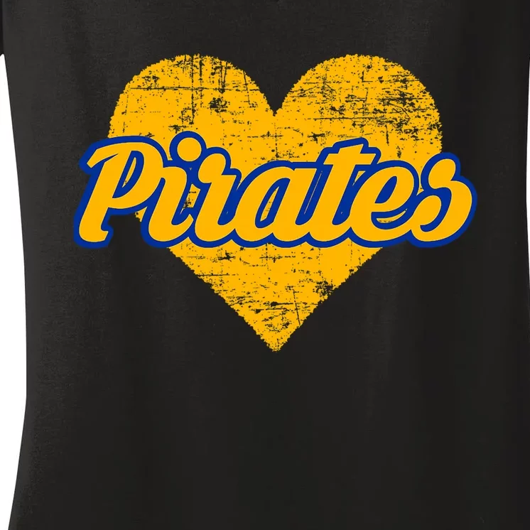 Fairhope Pirates Over Heart Women's V-Neck T-Shirt