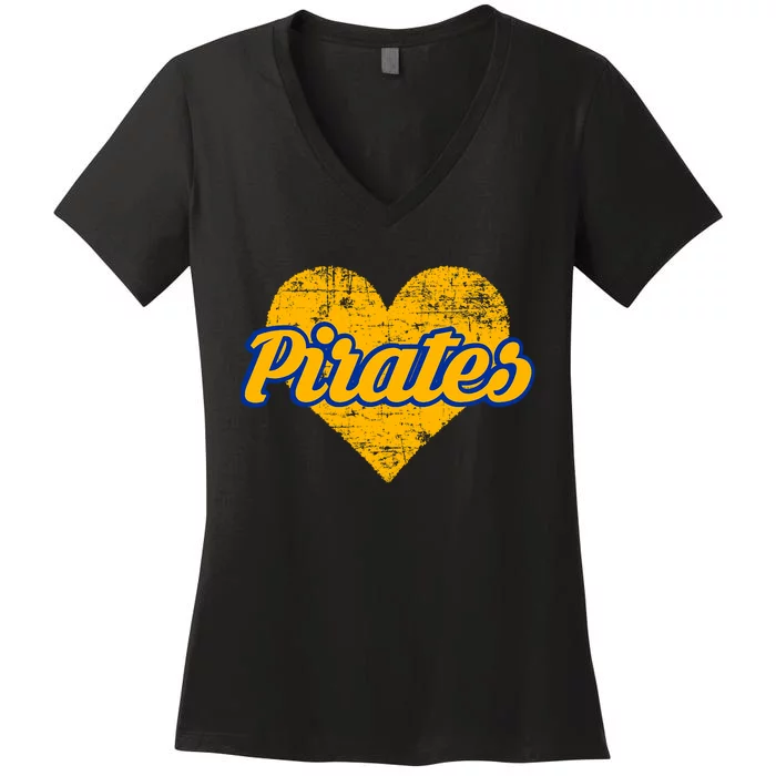 Fairhope Pirates Over Heart Women's V-Neck T-Shirt