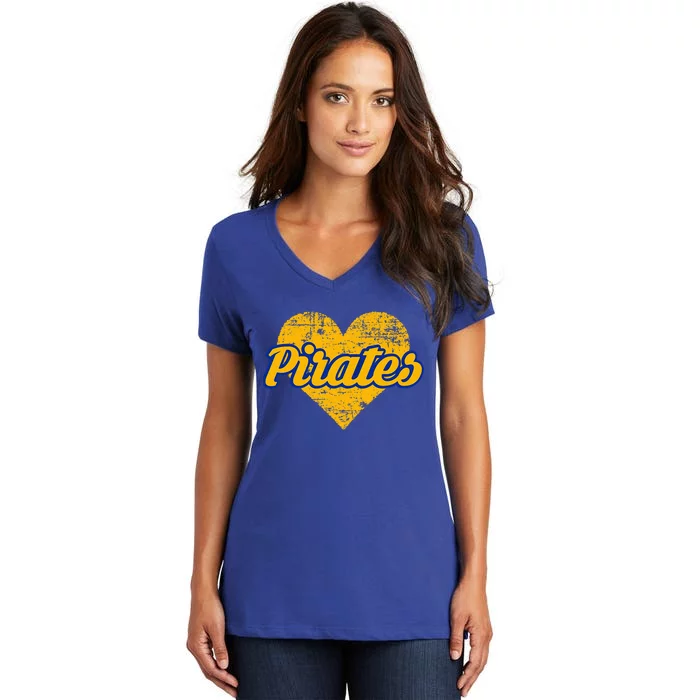 Fairhope Pirates Over Heart Women's V-Neck T-Shirt