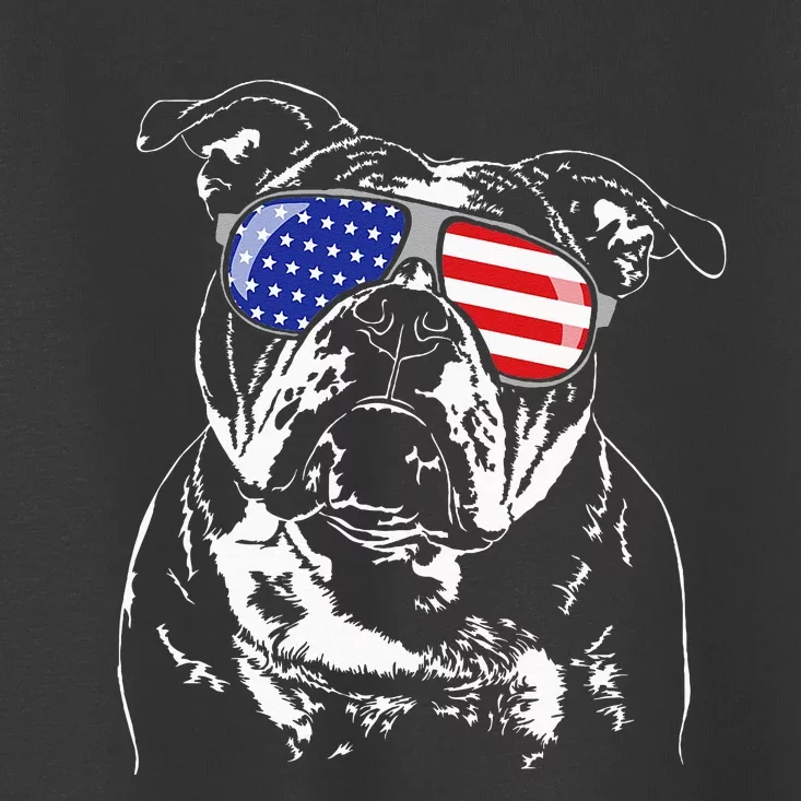 Funny Proud Old English Bulldog American Flag Sunglasses Toddler T-Shirt