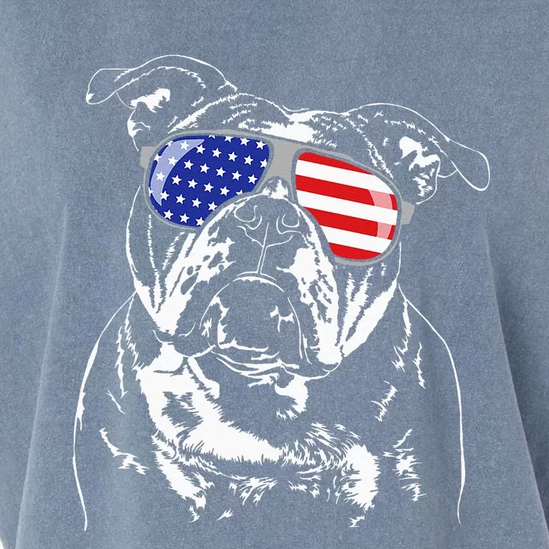 Funny Proud Old English Bulldog American Flag Sunglasses Garment-Dyed Women's Muscle Tee