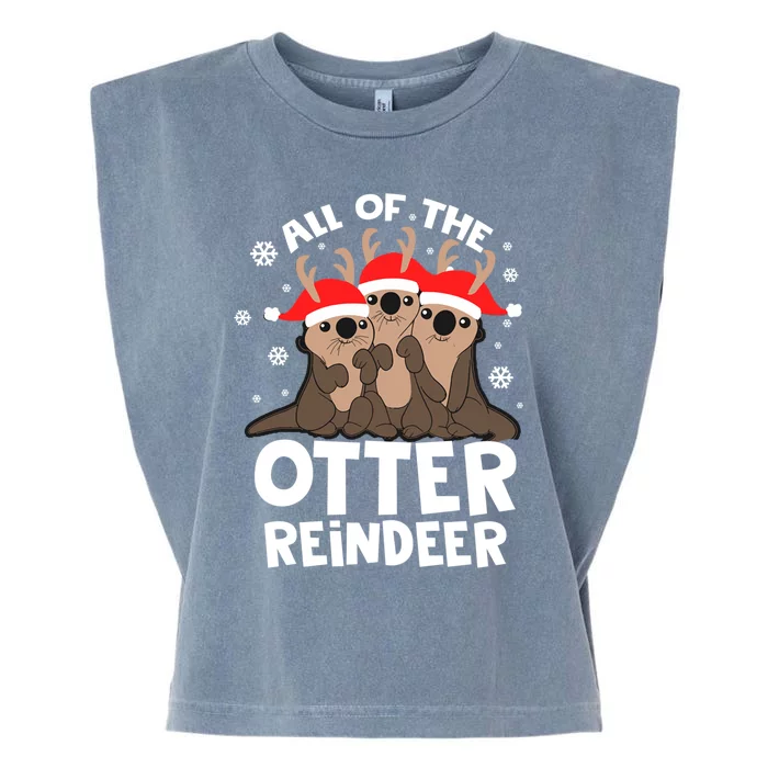 Funny Pajama Otter Reindeer Deer Christmas Xmas Santa Hat Gift Garment-Dyed Women's Muscle Tee