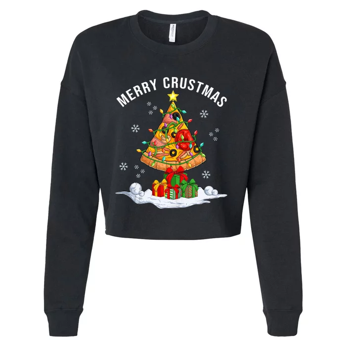 Funny Pizza On Earth Christmas Tree Merry Crustmas Pizzamas Tank Top Cropped Pullover Crew