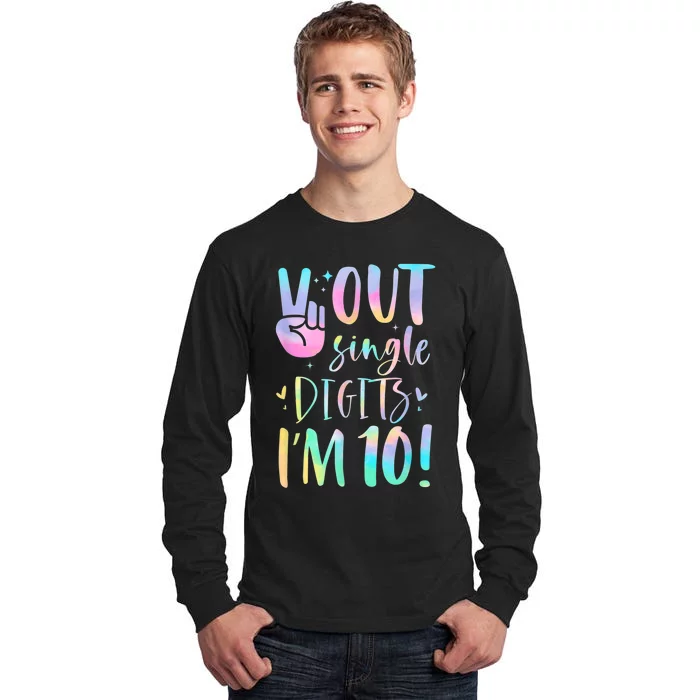 Funny Peace Out Single Digits I'm 10 Year Old 10th Birthday Tall Long Sleeve T-Shirt