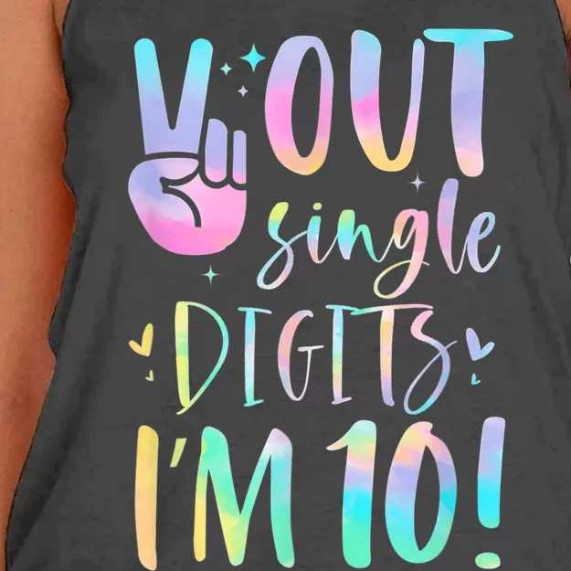 Funny Peace Out Single Digits I'm 10 Year Old 10th Birthday Women's Knotted Racerback Tank