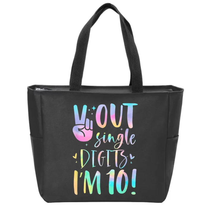 Funny Peace Out Single Digits I'm 10 Year Old 10th Birthday Zip Tote Bag