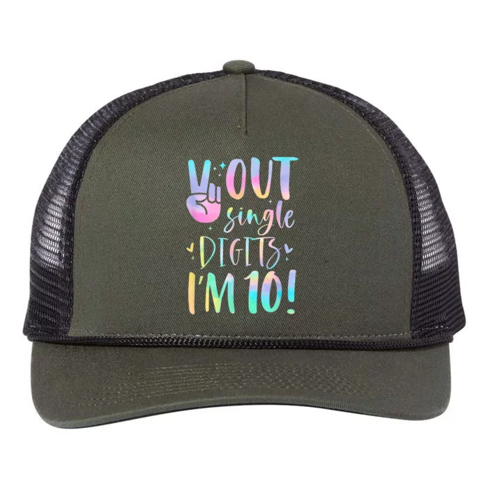 Funny Peace Out Single Digits I'm 10 Year Old 10th Birthday Retro Rope Trucker Hat Cap