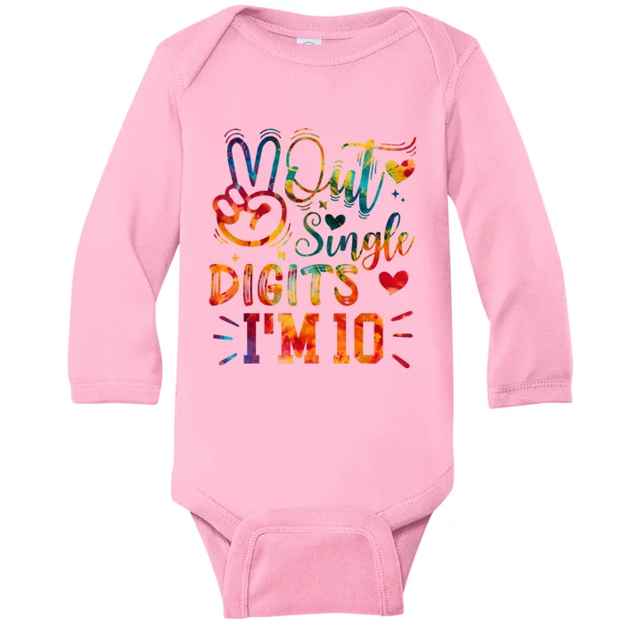 Funny Peace Out Single Digits IM 10 Year Old 10th Birthday Baby Long Sleeve Bodysuit