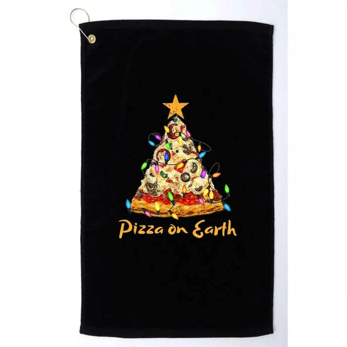 Funny Pizza On Earth Slice Christmas Tree With Lights Gift Platinum Collection Golf Towel