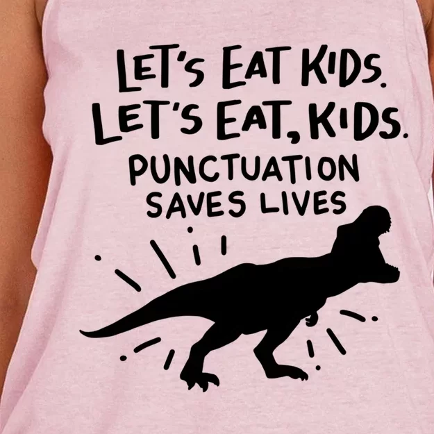 Funny Punctuation Of English Lets Eat Kids Grammar Gift Women's Knotted Racerback Tank