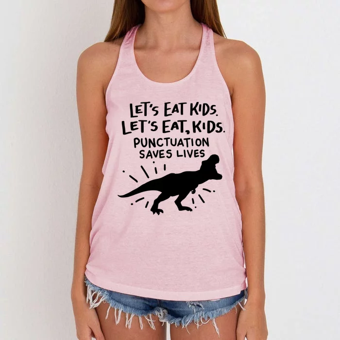 Funny Punctuation Of English Lets Eat Kids Grammar Gift Women's Knotted Racerback Tank