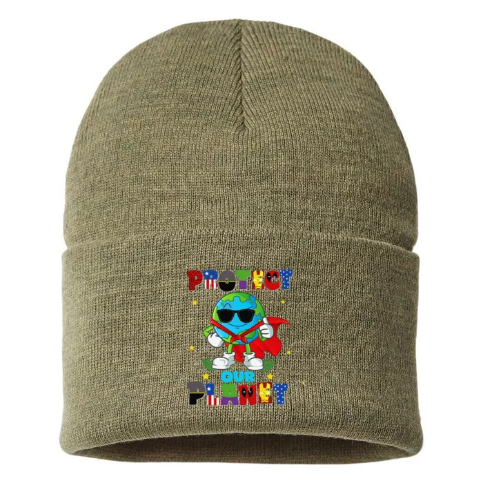 Funny Protect Our Planet Cute Earthday Teacher Cute Sustainable Knit Beanie