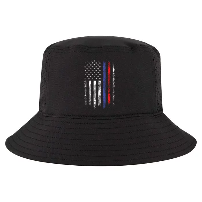 Firefighter Police Officer Red Blue Line Flag Cool Comfort Performance Bucket Hat