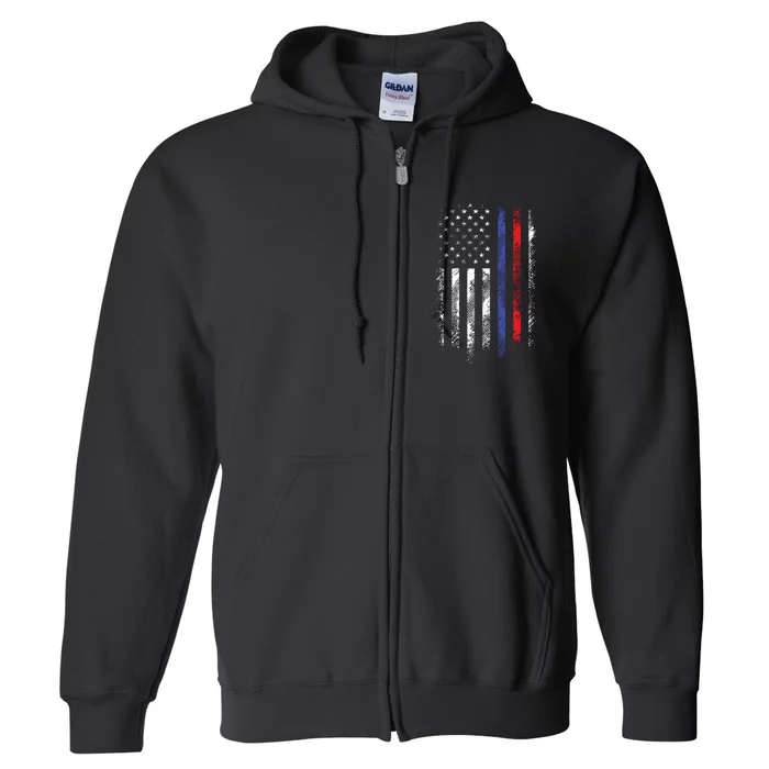 Firefighter Police Officer Red Blue Line Flag Full Zip Hoodie