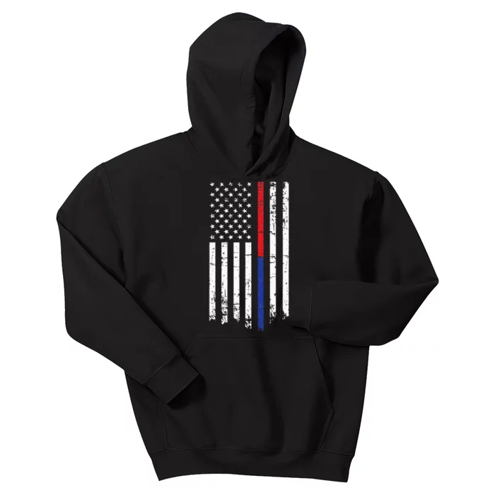 Firefighter Police Officer Red & Blue Line Flag Kids Hoodie