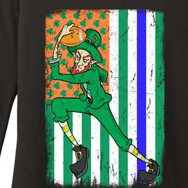 Football Police Officer Cop Irish Usa Flag St Patrick's Day Gift Womens CVC Long Sleeve Shirt