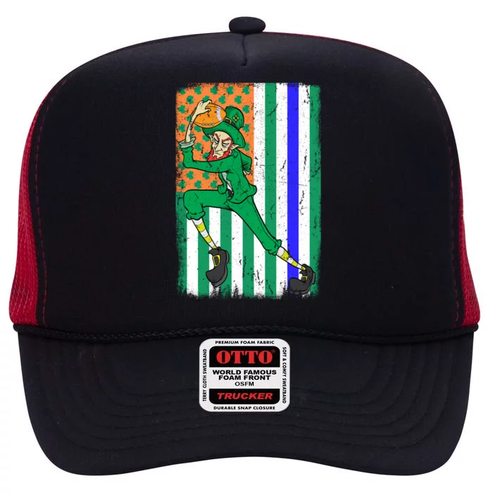 Football Police Officer Cop Irish Usa Flag St Patrick's Day Gift High Crown Mesh Trucker Hat