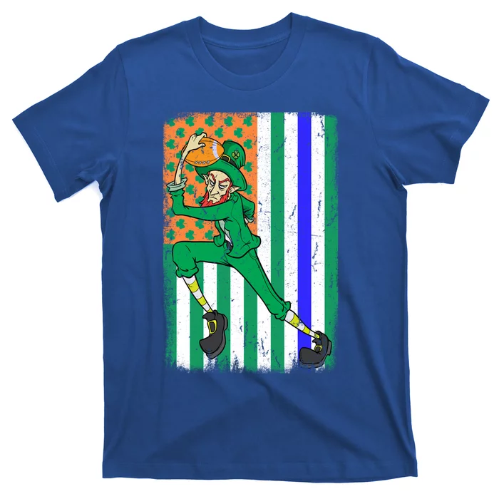 Football Police Officer Cop Irish Usa Flag St Patrick's Day Gift T-Shirt