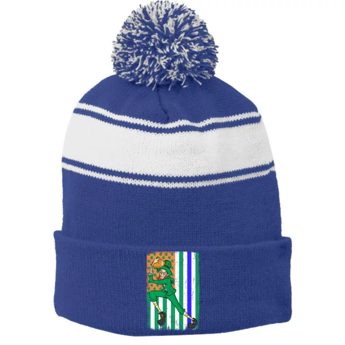 Football Police Officer Cop Irish Usa Flag St Patrick's Day Gift Stripe Pom Pom Beanie