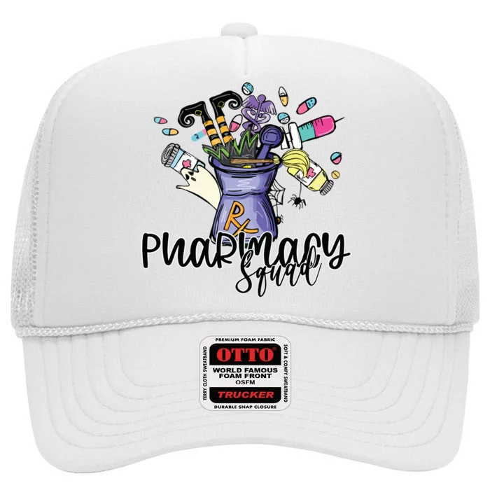 Funny Pharmacy Pharmacist Squad Witch Halloween Costume High Crown Mesh Trucker Hat