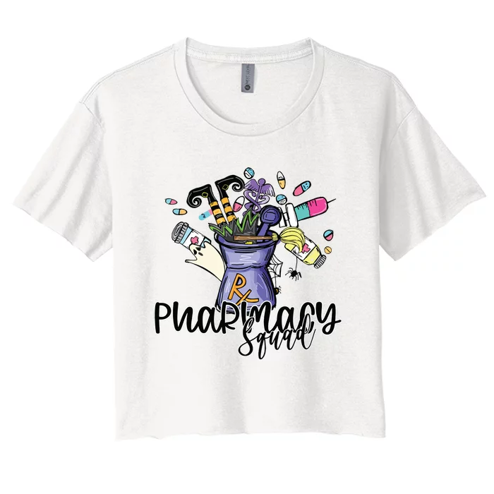 Funny Pharmacy Pharmacist Squad Witch Halloween Costume Women's Crop Top Tee