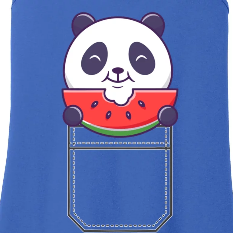 Funny Pocket Panda Melon Peeking Out Cute Panda Melon Gift Ladies Essential Tank