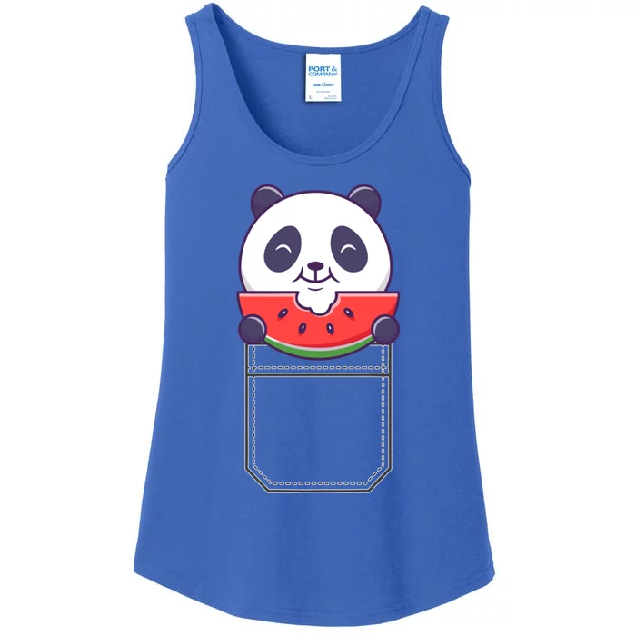 Funny Pocket Panda Melon Peeking Out Cute Panda Melon Gift Ladies Essential Tank