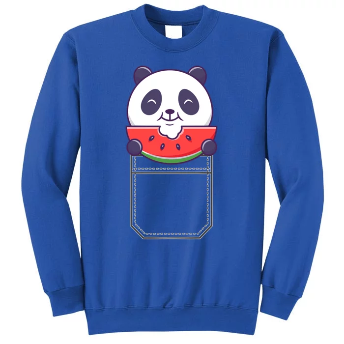 Funny Pocket Panda Melon Peeking Out Cute Panda Melon Gift Tall Sweatshirt