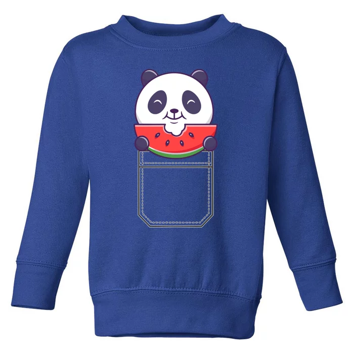 Funny Pocket Panda Melon Peeking Out Cute Panda Melon Gift Toddler Sweatshirt