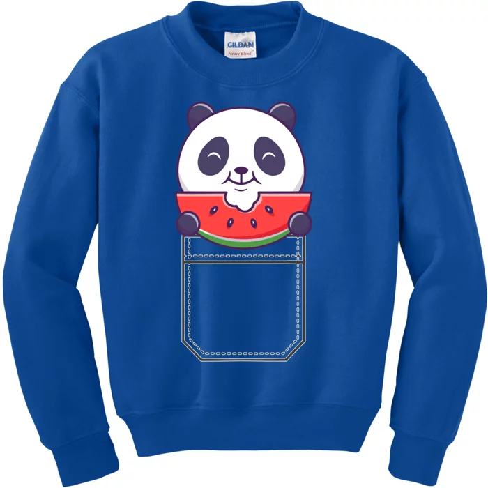 Funny Pocket Panda Melon Peeking Out Cute Panda Melon Gift Kids Sweatshirt