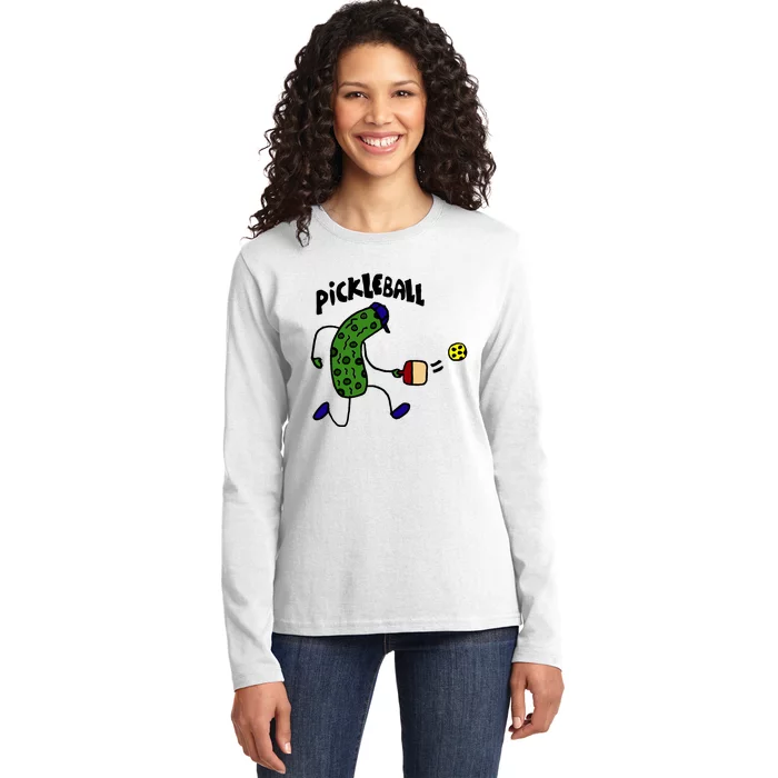 Funny Pickle Playing Pickleball Ladies Long Sleeve Shirt