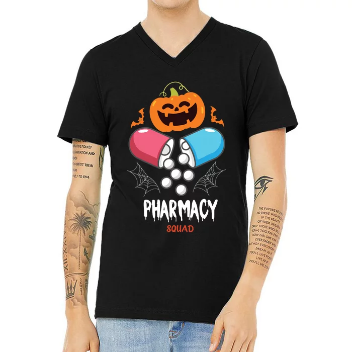 Funny Pills Pharmacy Pharmacist Squad Halloween Costume V-Neck T-Shirt