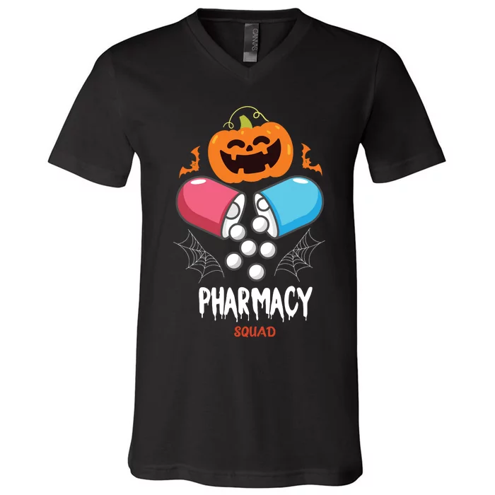 Funny Pills Pharmacy Pharmacist Squad Halloween Costume V-Neck T-Shirt