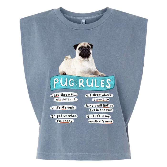 Funny Pug Pug Rules Pug Lover Pug Owner Garment-Dyed Women's Muscle Tee