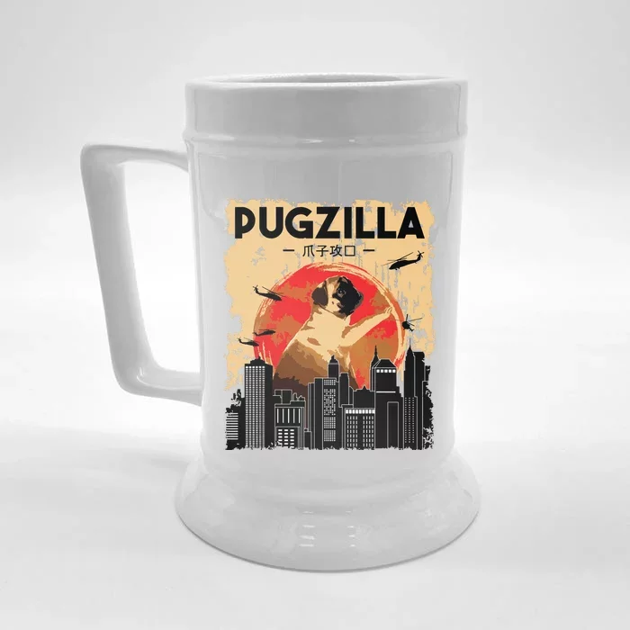 Funny Pug Pugzilla Funny Dog Pug Lover Pug Owner Pug Front & Back Beer Stein