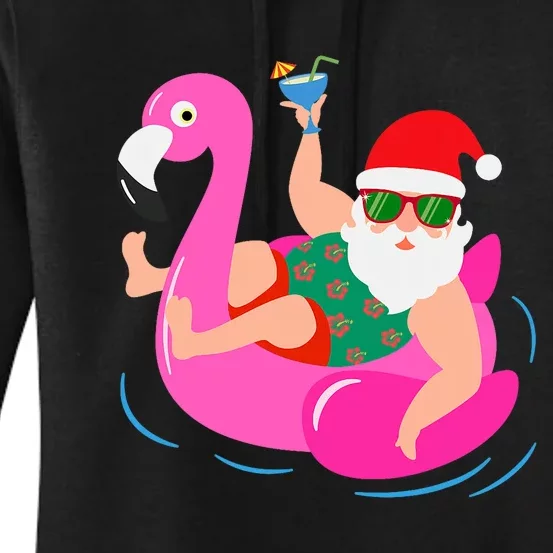 Funny Pool Party Santa Sunglasses Flamingo Christmas In July Women's Pullover Hoodie