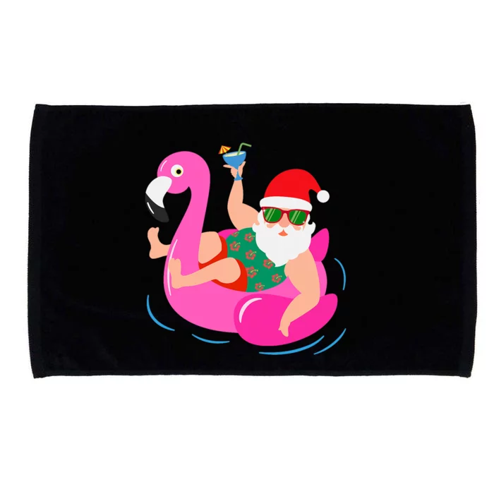 Funny Pool Party Santa Sunglasses Flamingo Christmas In July Microfiber Hand Towel