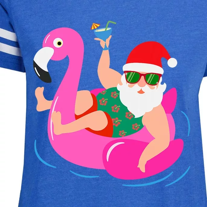 Funny Pool Party Santa Sunglasses Flamingo Christmas In July Enza Ladies Jersey Football T-Shirt